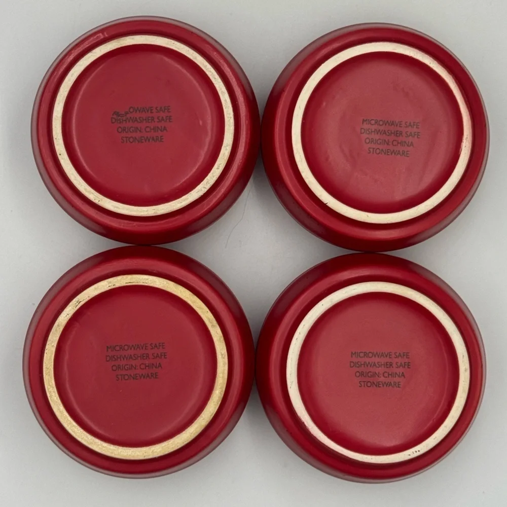 Unbranded Red & Black Speckled Stoneware Bowls Set of 4